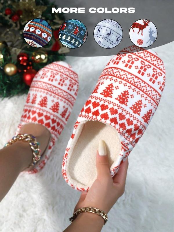 Women's Christmas Pattern Comfortable Slippers, Quiet Indoor Floor House Slippers, Lightweight & Fluffy, Footwear Walking Shoes Girl