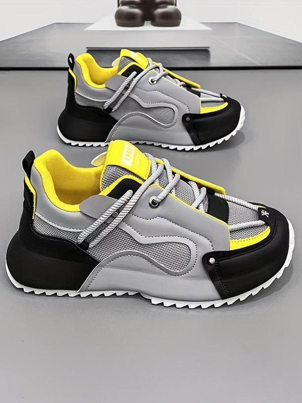 Men's Colorblock Lace Up Sneakers, Casual Breathable Lightweight Mesh Running Shoes, Fashionable Sneakers for Daily Wear