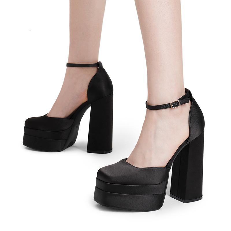 Dream Pairs Women's High Chunky Square Toe Ankle Strap Platform Pumps