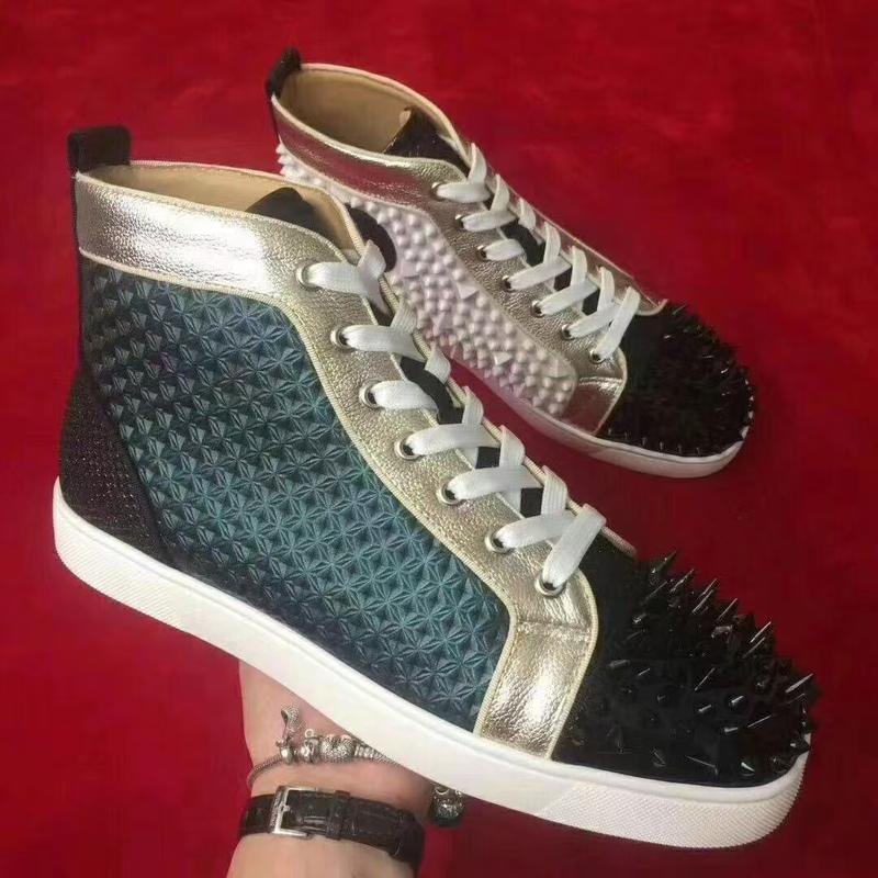 CL red-soled shoes, low-top leather shoes, rivets, rhinestones, trendy men's non-slip and wear-resistant lace-up board shoes, casual and breathable