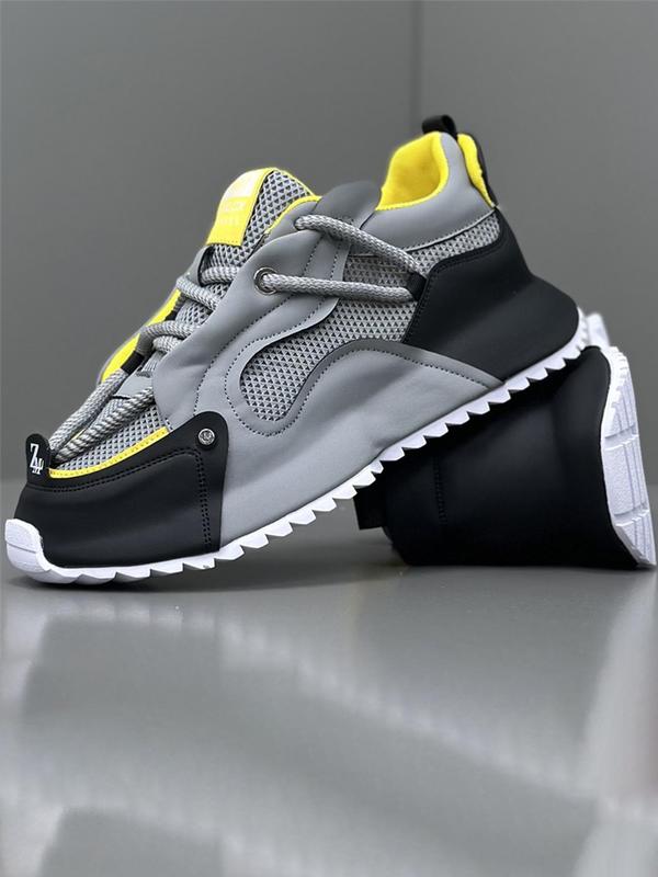 Men's Colorblock Lace Up Sneakers, Casual Breathable Lightweight Mesh Running Shoes, Fashionable Sneakers for Daily Wear