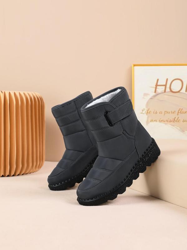 Women's Solid Color Velcro Design Snow Boots, Casual Warm Ankle Snow Boots for Fall & Winter, Female All-match Trendy Shoes for Daily Wear