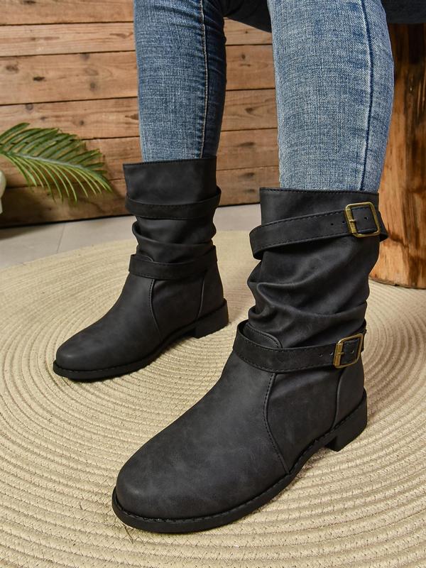 Women's Fashion Belted Design Boots, Casual Round Toe Boots for Fall & Winter, All-match Commuter Shoes for Work & Daily Wear