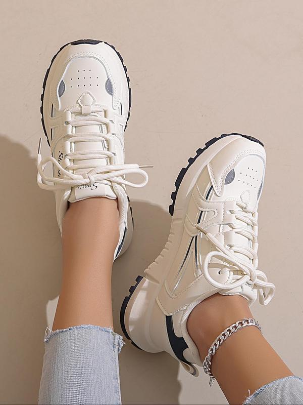 Women's Fashionable Lace Up Low Top Casual Sneakers, Fall Casual Comfortable Sports Running Shoes, All-match Round Toe Chunky Sneakers for Daily Wear Fall