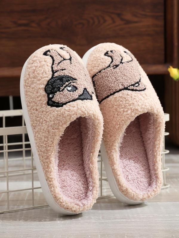 Women's Cartoon Dog Print Plush Slippers, Casual Soft Comfortable Non-slip Soft Home Slippers, Warm Slippers for Indoor & Outdoor Use，House Walking Shoes, Birthday Gifts