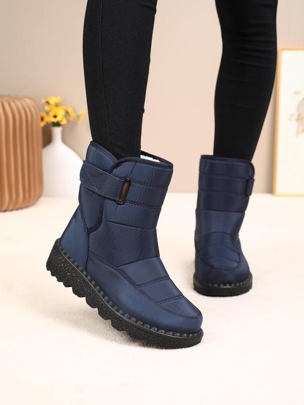 Women's Solid Color Velcro Design Snow Boots, Casual Warm Ankle Snow Boots for Fall & Winter, Female All-match Trendy Shoes for Daily Wear