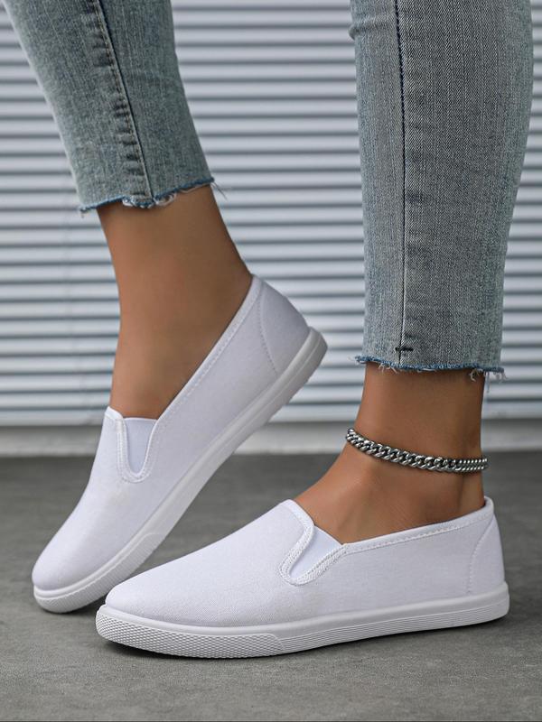 Women's Solid Color Canvas Low Top Slip on Shoes, Casual Comfortable Round Toe Denim Flat Shoes, All-match Commuter Shoes for Work & Daily Wear