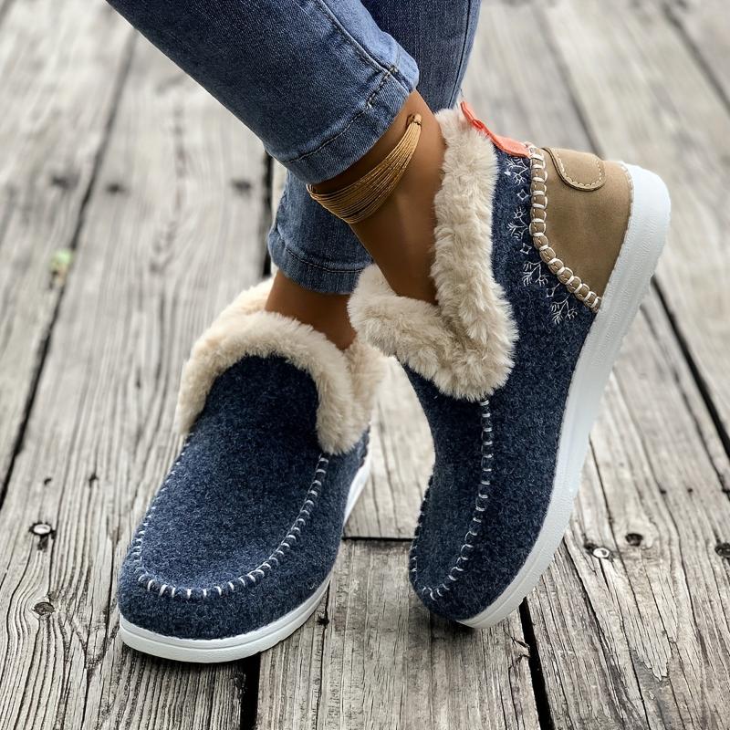 Cozy Warm Plush Lining Women's Flat Furry Shoes, Casual Comfort Slip-on Sneakers For Winter