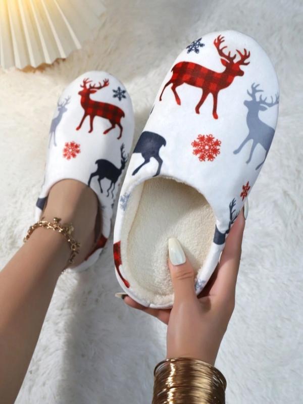 Women's Christmas Pattern Comfortable Slippers, Quiet Indoor Floor House Slippers, Lightweight & Fluffy, Footwear Walking Shoes Girl