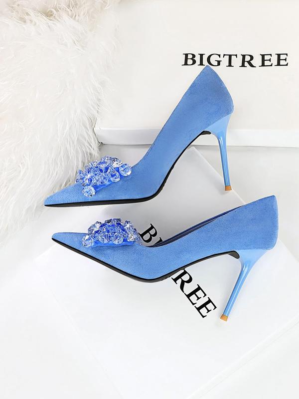 Women's Rhinestone Decor Bowknot Design Stiletto Heels, Elegant Pointed Toe High Heel Shoes for Party, Banquet, Fashion Heeled Shoes for Women & Girls