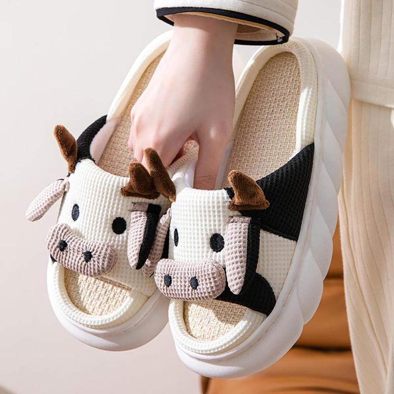 Cow Design Slippers, Casual Novelty Soft Cozy Cute Home Sandals, Fashion House Platform Slippers for Daily Wear, Girl's Comfort Walking Shoes