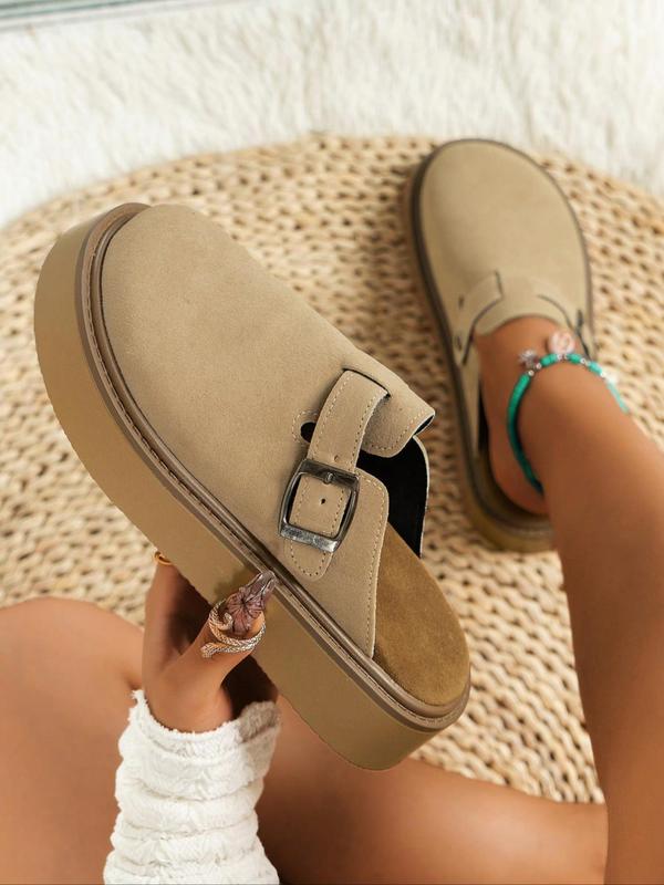 Women's Solid Color Slip-on Shoes, Casual Comfortable Buckle Design Platform Shoes for Daily Wear, Lightweight Breathable Shoes for All Seasons