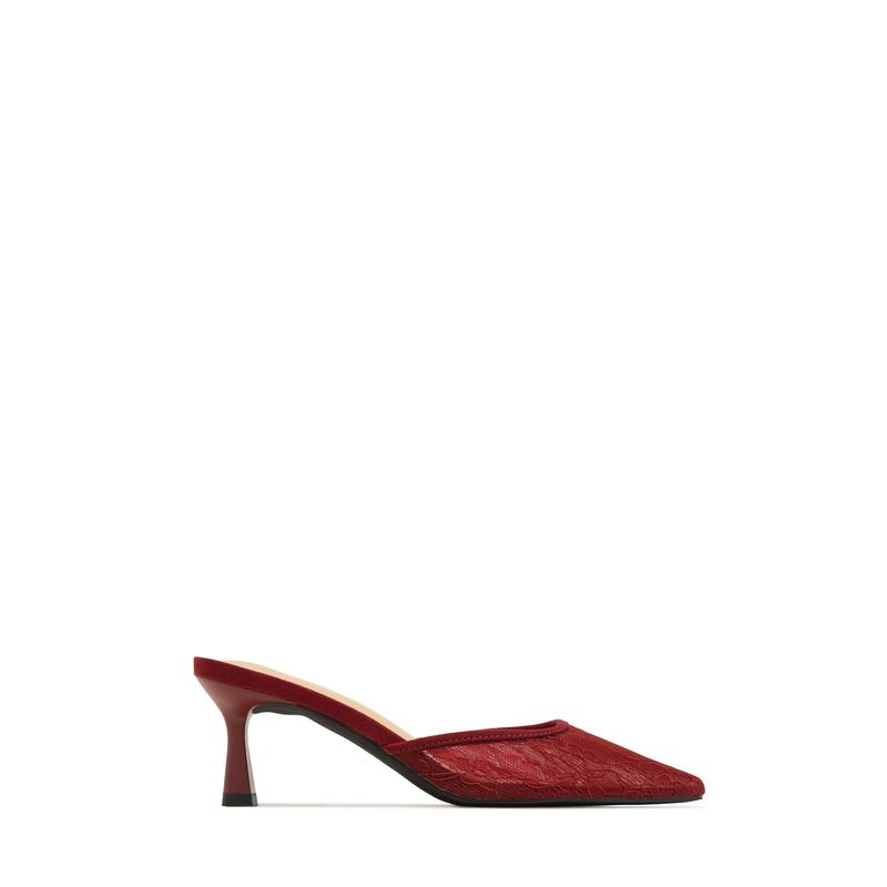 Madelyn Pointed Toe Mid Heel Mules - Cherry