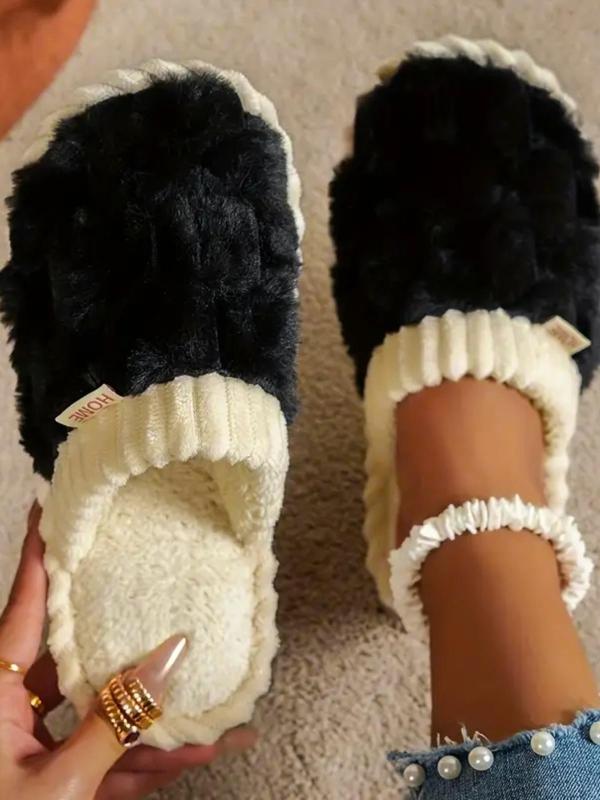 Fashionable Letter Label Faux Fur Plush Slippers, Soft Comfortable Valentines Home Slippers, Warm Slippers for Indoor & Outdoor Use for Fall & Winter Footwear for Girl, House Slippers Fur Slippers