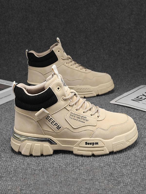 Men's Fashionable Letter Detail Lace Up Front Ankle Boots, Casual Comfortable Outdoor Hiking Boots, Male All-match Trend Shoes for Daily Wear