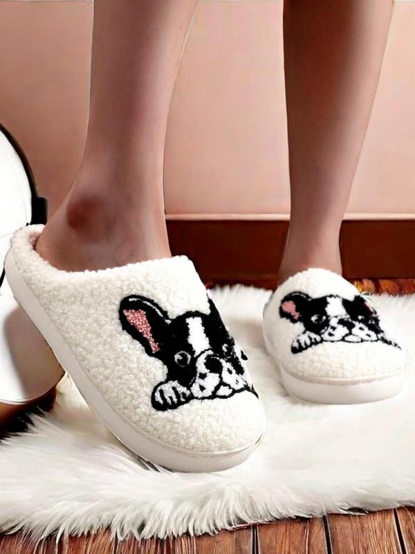 Women's Cartoon Dog Print Plush Slippers, Casual Soft Comfortable Non-slip Soft Home Slippers, Warm Slippers for Indoor & Outdoor Use，House Walking Shoes, Birthday Gifts