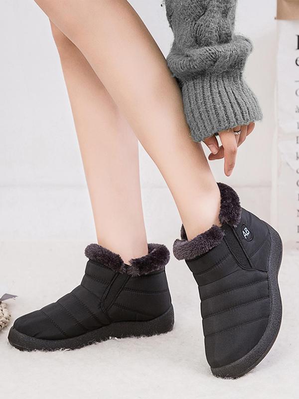 Women's Solid Color Waterproof Ankle Boots, 2024 New Style Casual Comfortable Warm Snow Boots for Winter, Female All-match Round Toe Shoes for Daily Wear