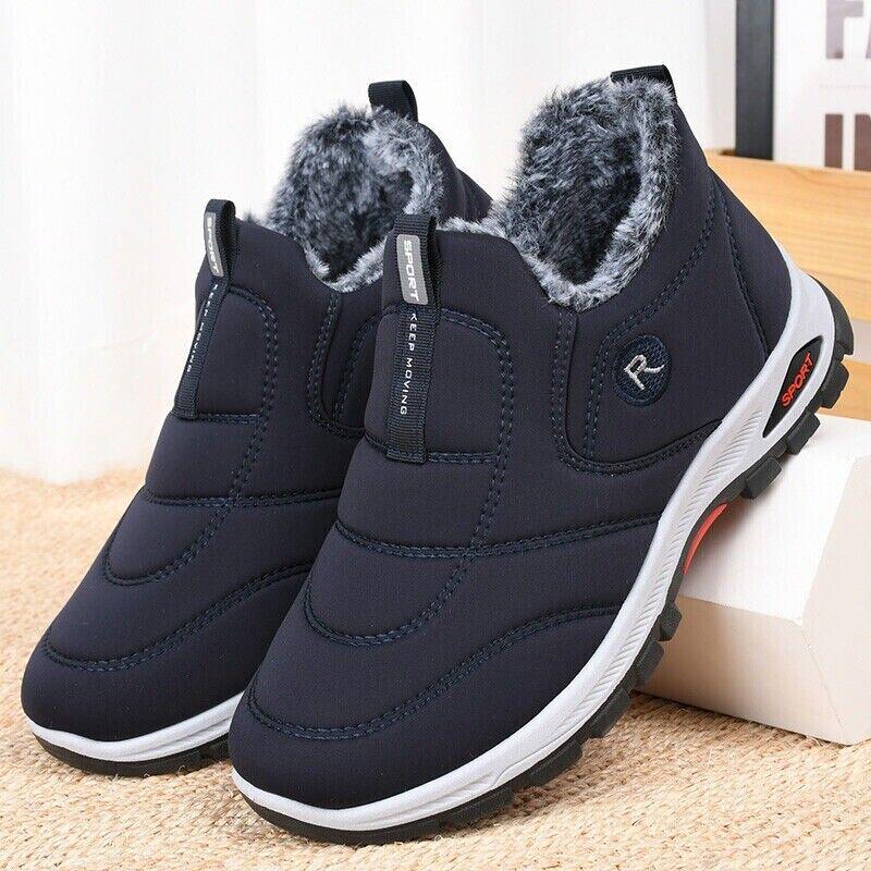 Men's Winter Ankle Snow Boots Slip on Fur Lined Outdoor Waterproof Casual Shoes