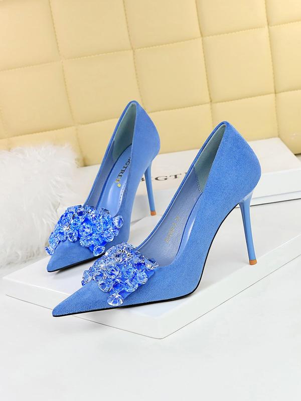 Women's Rhinestone Decor Bowknot Design Stiletto Heels, Elegant Pointed Toe High Heel Shoes for Party, Banquet, Fashion Heeled Shoes for Women & Girls