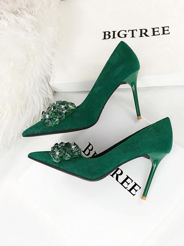 Women's Rhinestone Decor Bowknot Design Stiletto Heels, Elegant Pointed Toe High Heel Shoes for Party, Banquet, Fashion Heeled Shoes for Women & Girls