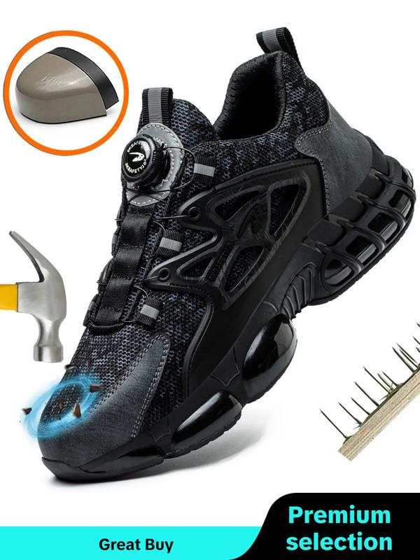 Men's Casual Lace Up Low Top Safety Shoes, Anti-smash & Anti-piercing Steel Toe Shoes Safety Shoes, Outdoor Button Safety Sports Shoes