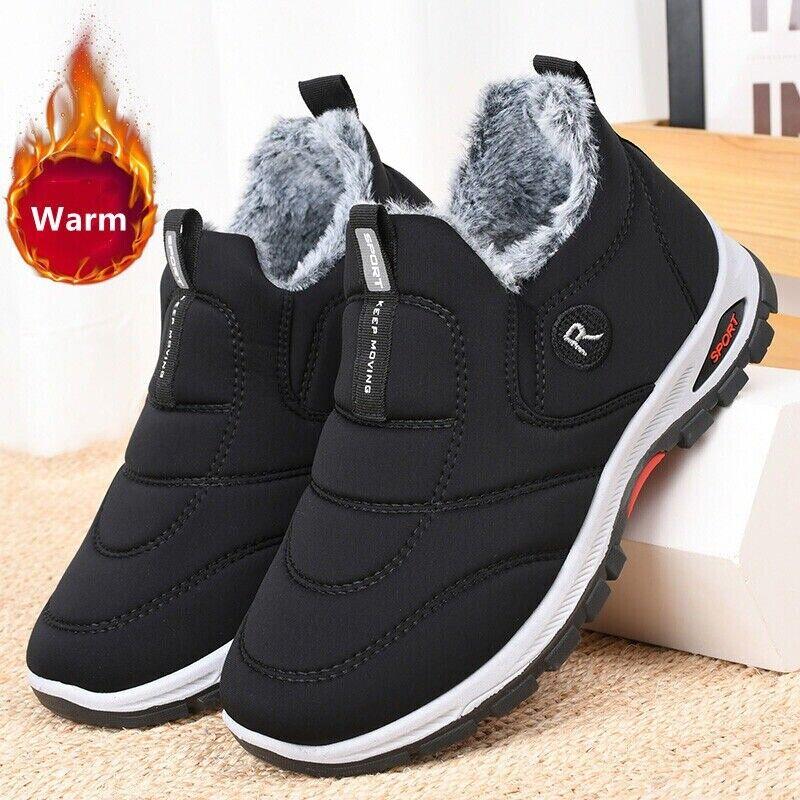 Men's Winter Ankle Snow Boots Slip on Fur Lined Outdoor Waterproof Casual Shoes