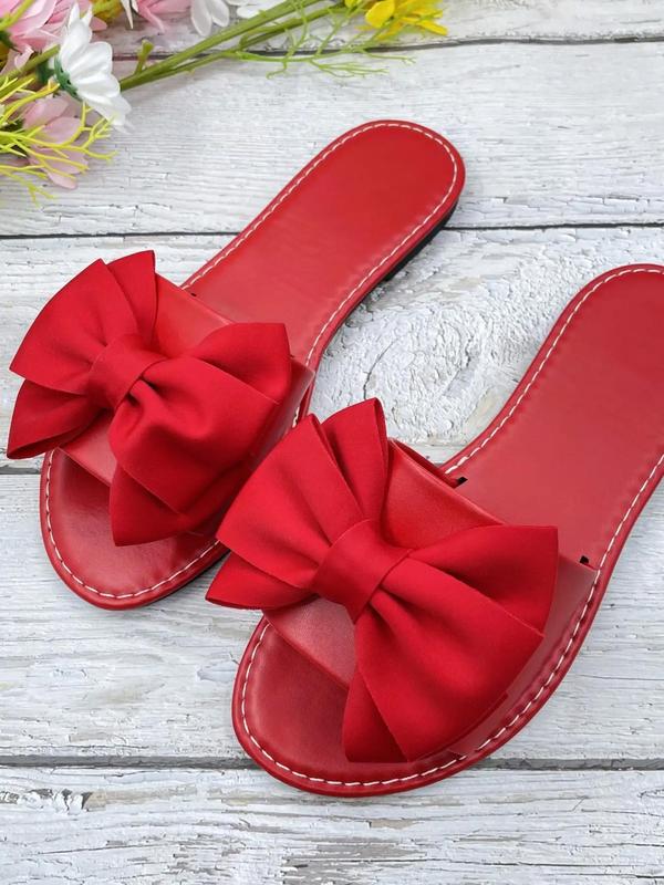 Women's Bow Decor Slip on Flat Sandals, Casual Outdoor Beach Sandals, New Trendy Sandals for Summer, Slides for Women