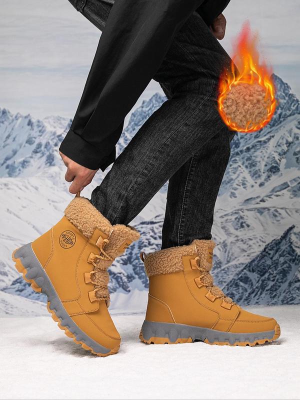 Men's Solid Color Contrast Faux Fur Lined Snow Boots, Casual Comfortable Warm Ankle Boots for Winter, Outdoor Comfortable Shoes for Men