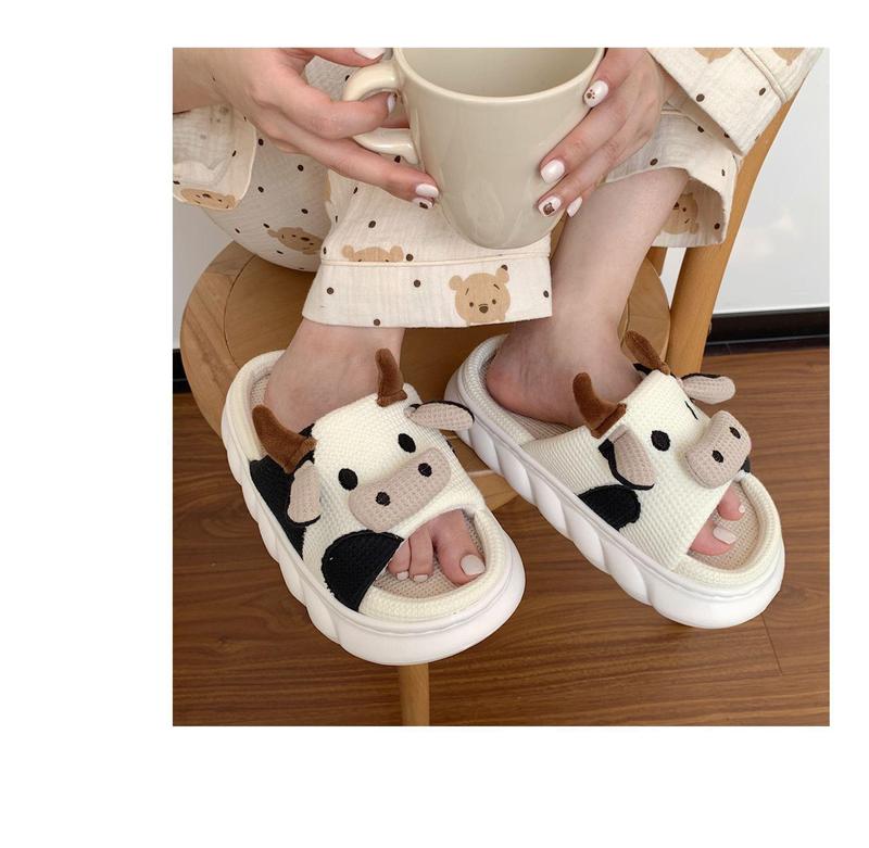 Cow Design Slippers, Casual Novelty Soft Cozy Cute Home Sandals, Fashion House Platform Slippers for Daily Wear, Girl's Comfort Walking Shoes