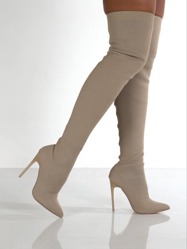 Women's Solid Stiletto Heeled Over The Knee Boots, Elegant Fashion Pointed Toe Boots for Party, Daily Clothing Decor for Women & Girls