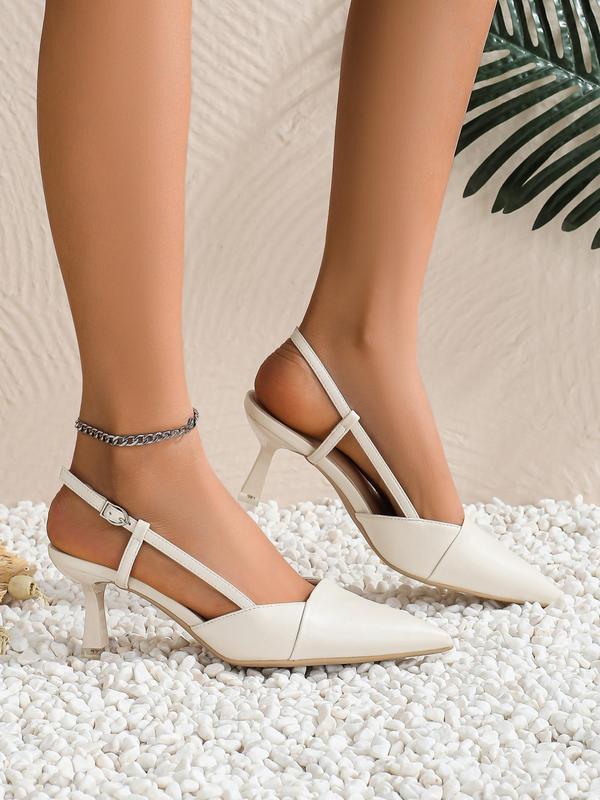 Women's Elegant Solid Color Pointed Toe Singback High Heel Shoes, Fashionable Buckle Design Heels for Party, Daily Clothing Decor for Women & Girls