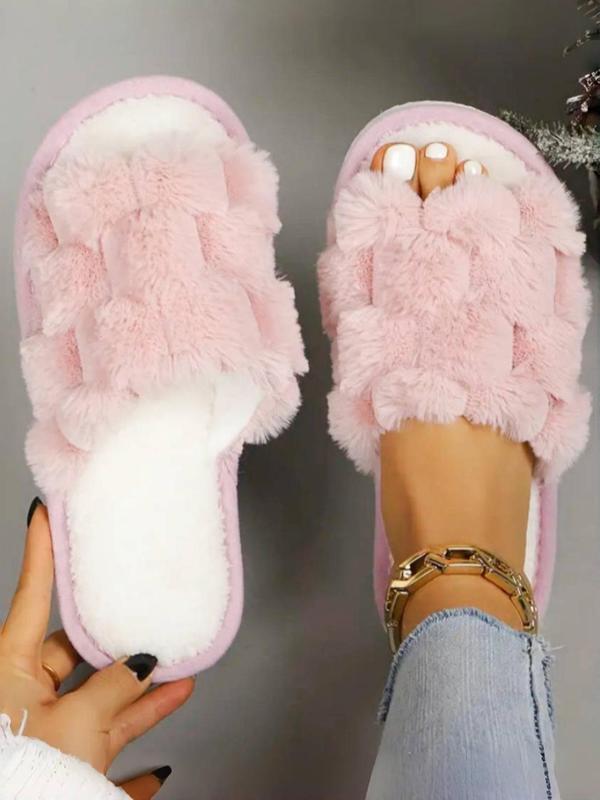 Fashionable Letter Label Faux Fur Plush Slippers, Soft Comfortable Valentines Home Slippers, Warm Slippers for Indoor & Outdoor Use for Fall & Winter Footwear for Girl, House Slippers Fur Slippers