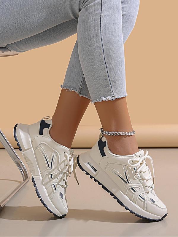 Women's Fashionable Lace Up Low Top Casual Sneakers, Fall Casual Comfortable Sports Running Shoes, All-match Round Toe Chunky Sneakers for Daily Wear Fall