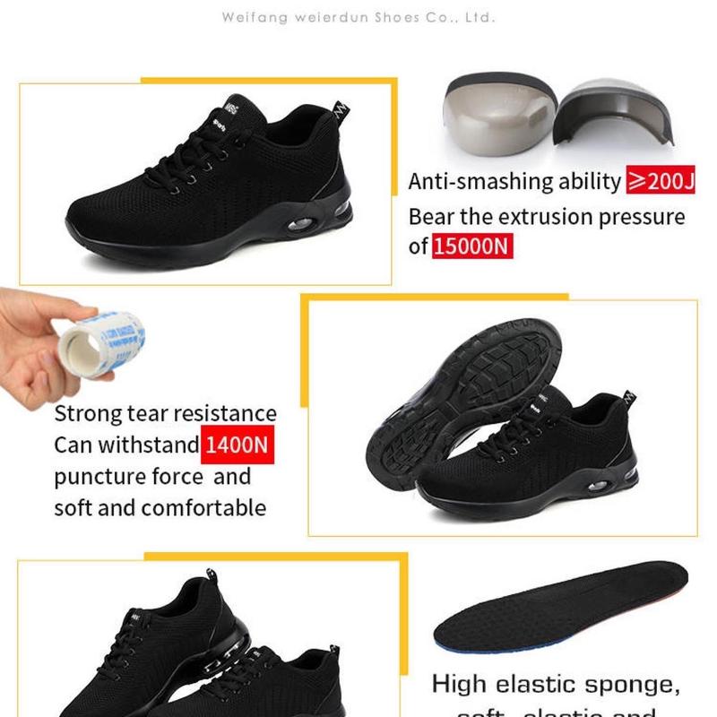 Men’s safety shoes lightweight with steel toe work shoes sneakers Footwear Comfort Closed Mesh Worker  Walking Shoes Active anti nails to