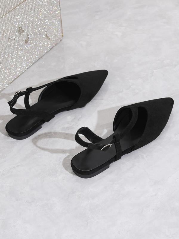 Women's Elegant Plain Color Pointed Toe Flat Shoes, Casual Comfortable Buckle Design Flat Shoes, Fashionable Shoes for Daily Wear