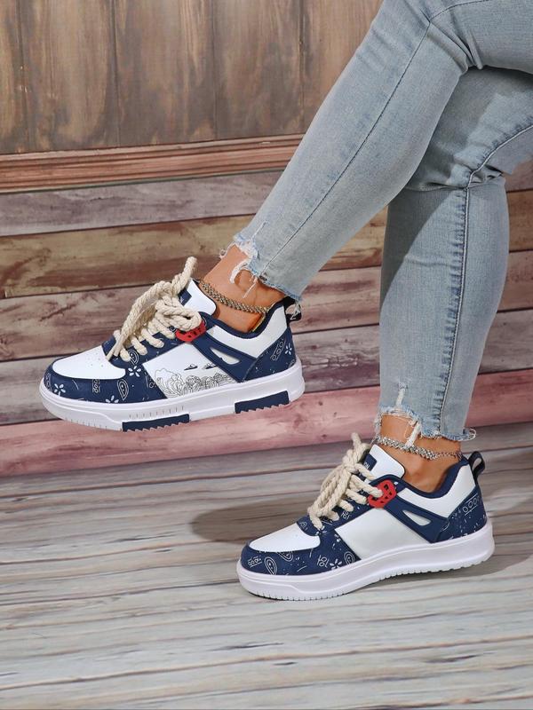 Women's Fashionable Patchwork Design Lace Up Low Top Sneakers, Casual Comfortable Sports Shoes for Daily Wear, Female All-match Round Toe Shoes for Daily Wear