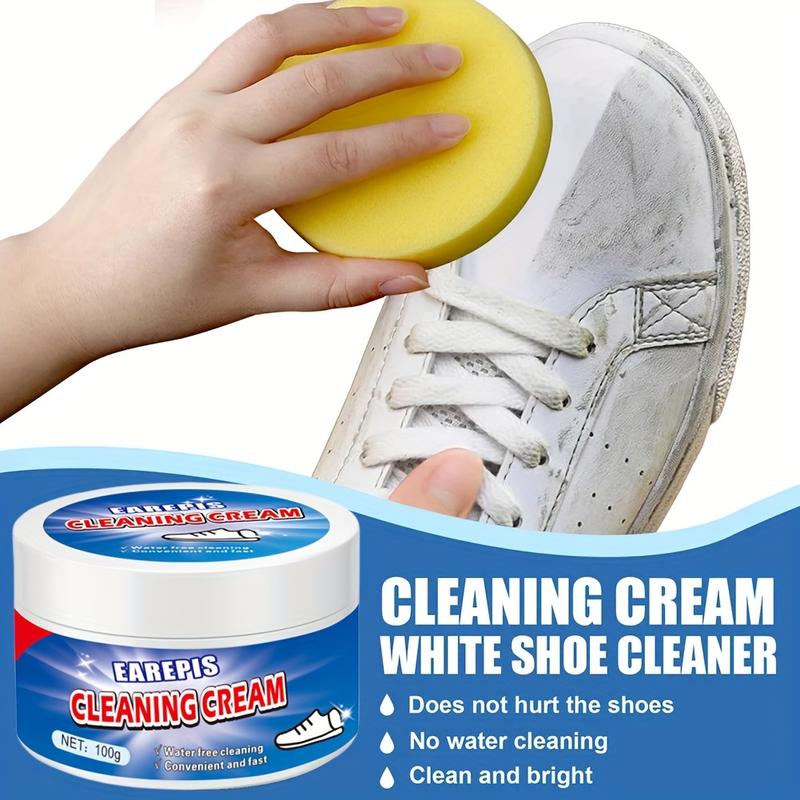 EarEpis 100g White Shoe Cleaner Cream, Stain Remover for Sneakers, No-Wash Formula, Fast Cleaning with Sponge Included, Interior Decoration Compatible