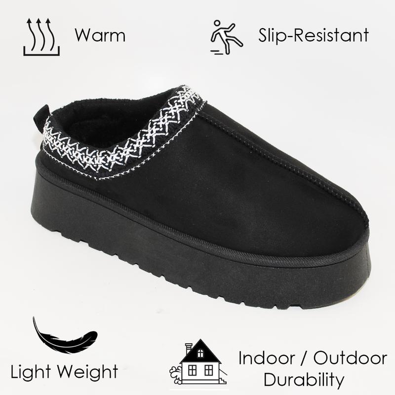 Women's Platform Slippers - Fur Fleece Lined, Slip-on, Durable for Indoor Outdoor. Warm, Lightweight with Suede Upper and Rubber Sole for Comfort.