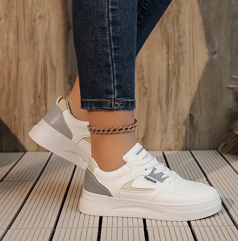 Women's Casual & Fashion Sneakers, Letter Patch Color Block Skate Shoes, Low Top Lace Up Shoes