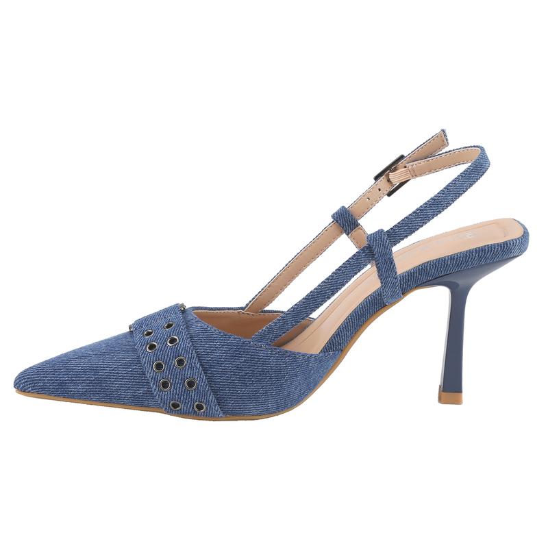 Belovely Denim Slingback Heels, Closed Pointed Toe, Strappy Ankle Buckle Stiletto,Stylish Walking Shoes for Women comfy heels Girl Footwear daily wear