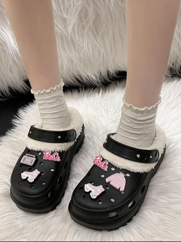 Women's Cute Cartoon Pattern Decoration Non-slip Plush Slippers, Casual Soft Comfortable Vented Clogs, Warm Slippers for Indoor & Outdoor Use for Winter