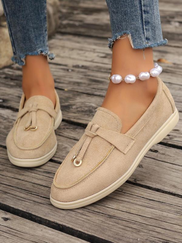 Women's Fashionable Solid Color Knot Design Slip-on Loafers, Elegant Lightweight Flat Loafers for Daily Life, Casual Comfortable Breathable Imitation Suede Shoes