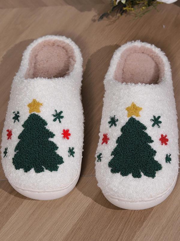 Women's Cute Gingerbread Man Pattern Plush Slippers, Casual Soft Comfortable Home Slippers, Warm Slippers for Indoor & Outdoor Use for Fall & Winter Indoor Slippers