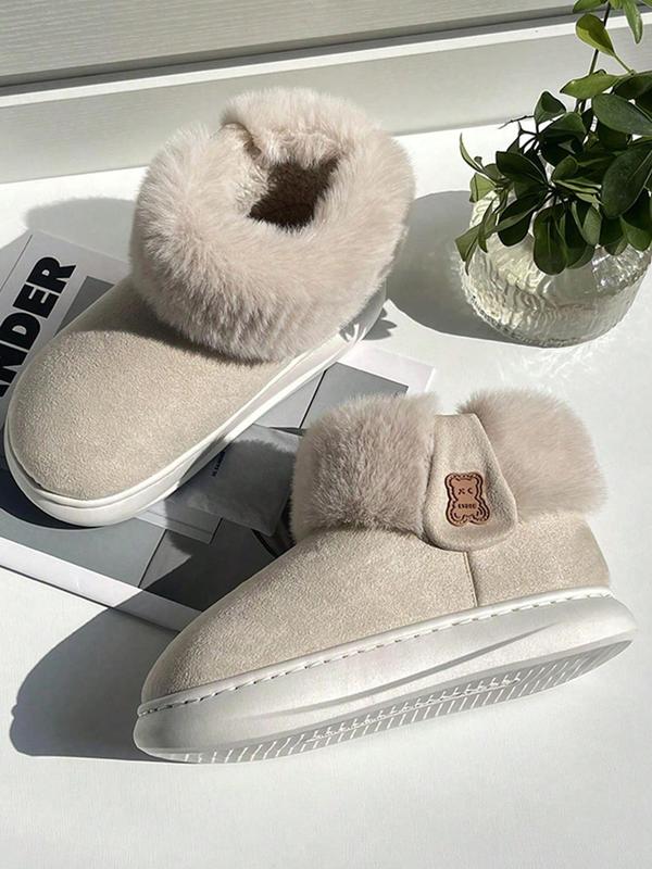 Women's Cute Bear Design Fluffy Lined, Slipper Boots, 1 Pair Trendy Soft Fuzzy Ankle Boots, Chic Warm Soft Comfy Slipper Boots for Fall & Winter