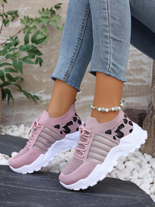 Women's Fashionable Leopard Print Lace Up Low Top Casual Sneakers, Casual Breathable Comfortable Sports Running Shoes, All-match Basic Shoes for Daily Wear