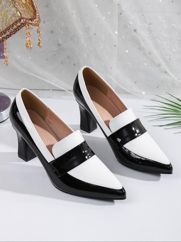 Women's Fashionable Colorblock Loafer Pumps, Business Style Pointed Toe Heels, Casual Slip on Heels for Daily Wear, Lightweight Breathable Comfortable Shoes for Daily Wear, Perfect for White-collar