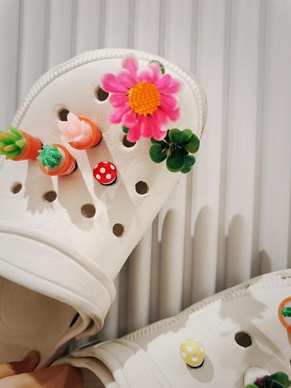 Women's Cute Pot Plants & Flower Design Clogs Charms, 12pcs set Trendy Novelty Colorful Shoes Charms, Chic Shoes Accessories for Clogs Decor