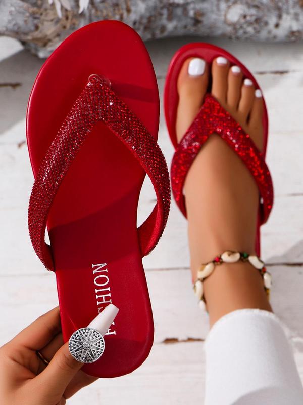 Women's Fashionable Glittering Rhinestone Decorated Flip Flops, 1 Pair 2024 Summer Casual Versatile Sandals for Beach, Fashion Shoes for Party, Daily Clothing Decor for Women & Girls