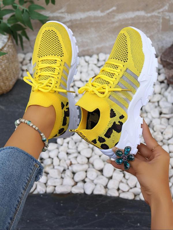 Women's Fashionable Leopard Print Lace Up Low Top Casual Sneakers, Casual Breathable Comfortable Sports Running Shoes, All-match Basic Shoes for Daily Wear