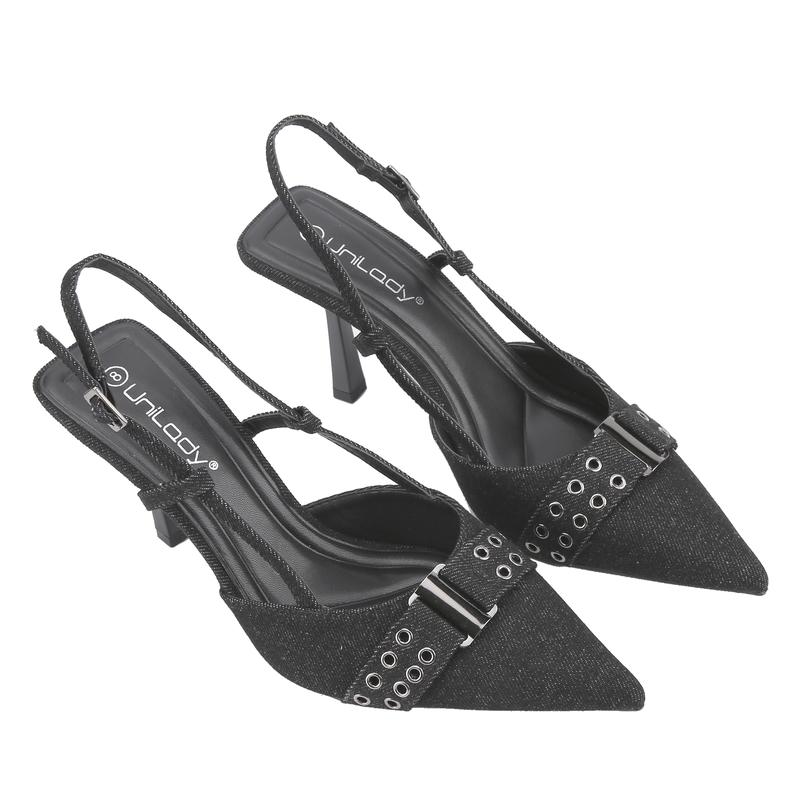 Belovely Denim Slingback Heels, Closed Pointed Toe, Strappy Ankle Buckle Stiletto,Stylish Walking Shoes for Women comfy heels Girl Footwear daily wear